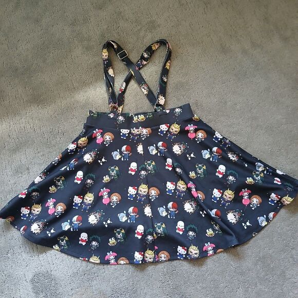 Hot Topic My Hero Academia x Hello Kitty Skater Suspender Skirt Size Small - Picture 1 of 8